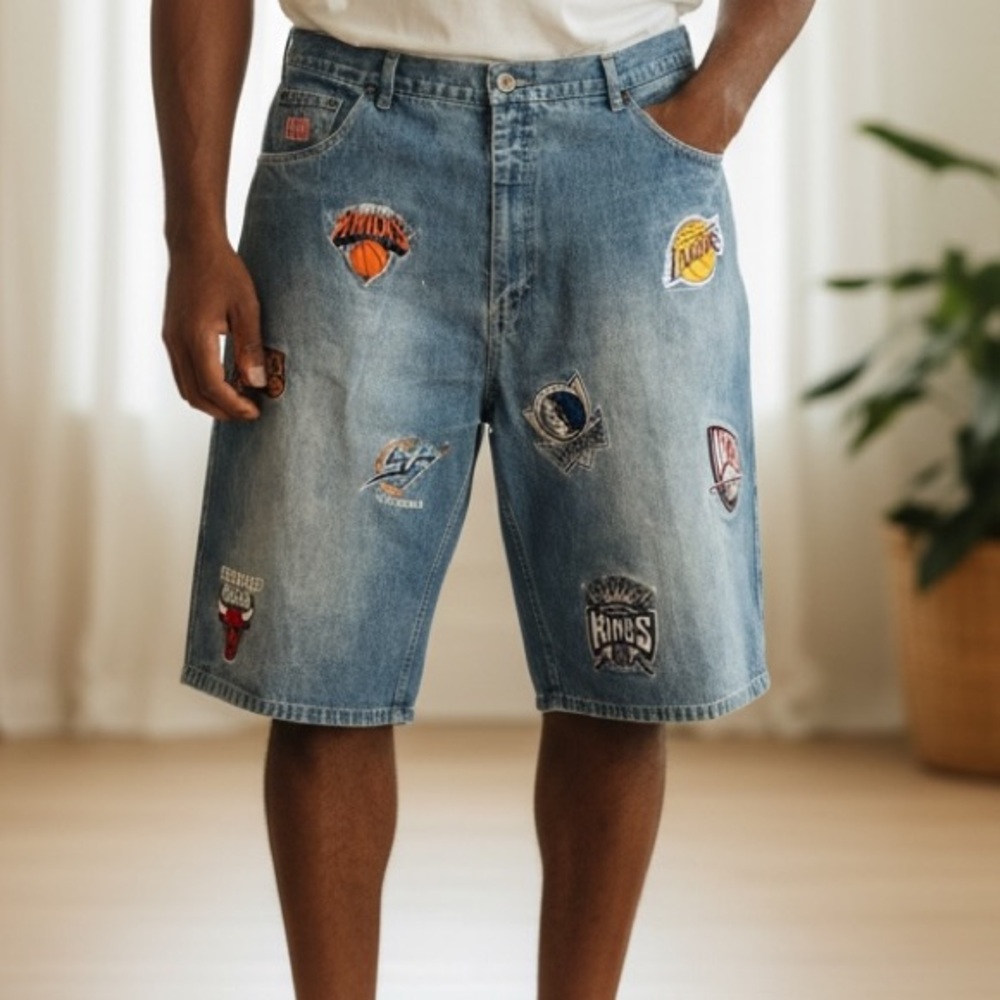 UNK Vintage Jorts Men’s NBA Embroidered Patches Baggy Loose Denim Size 38
